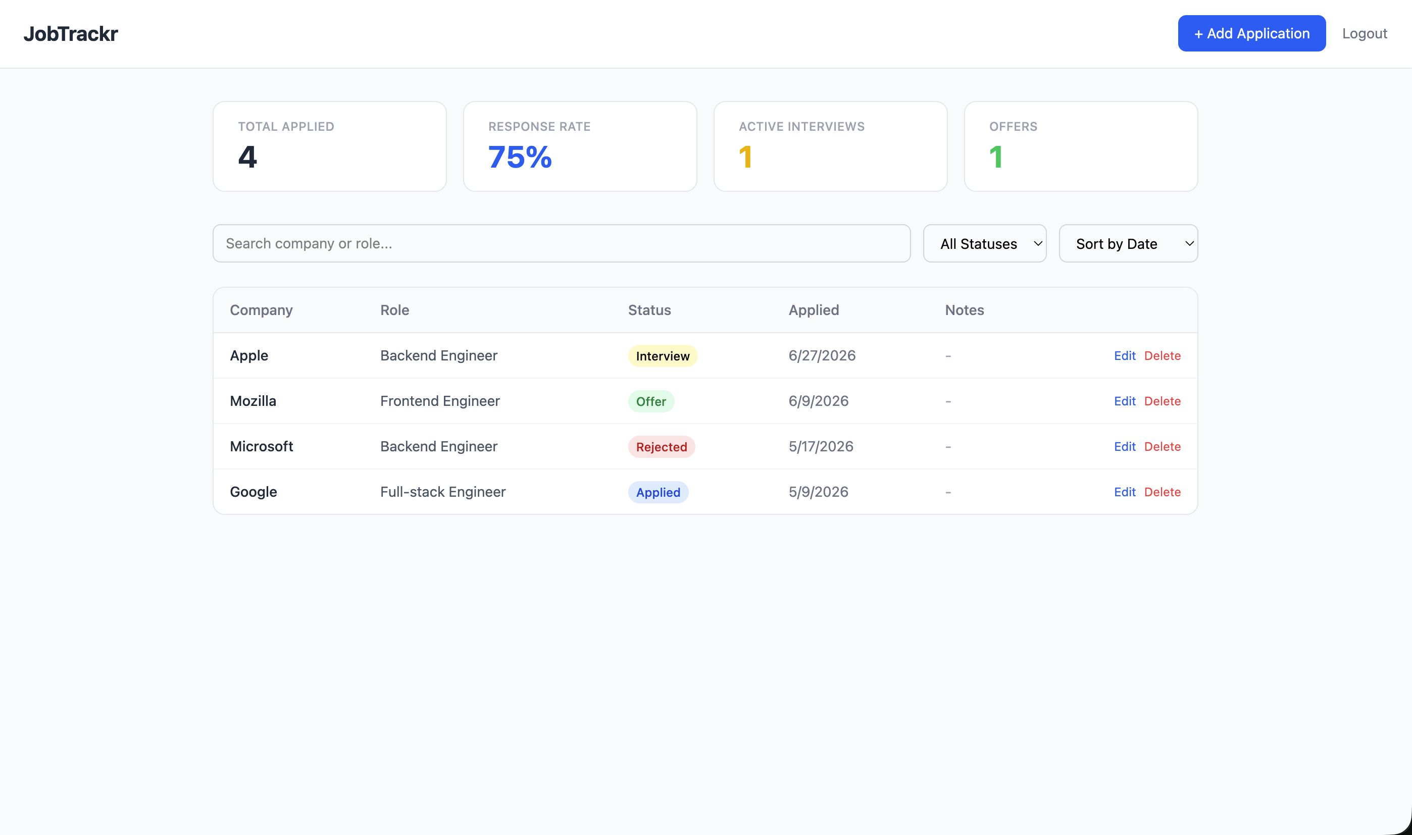 Jobtrackr screenshot